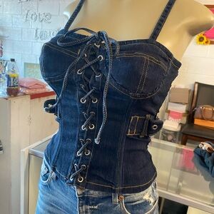 Lace-Up Denim Corset Top